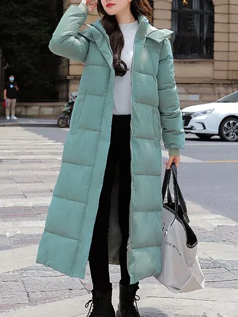 Fotvotee Winter Jacket Women Long Thicken Down Coat with A Hood Straight Elegant Outerwear 2023 Korean Fashion Female Parkas