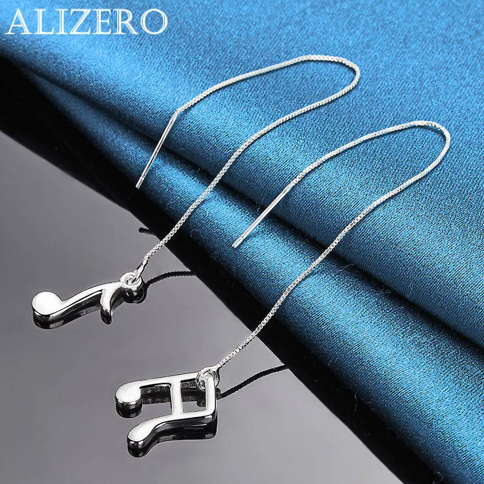 ALIZERO 925 Sterling Silver Music Note Pendant Earrings with Long Drop Design For Women Fashion Elegant Accessories Jewelry