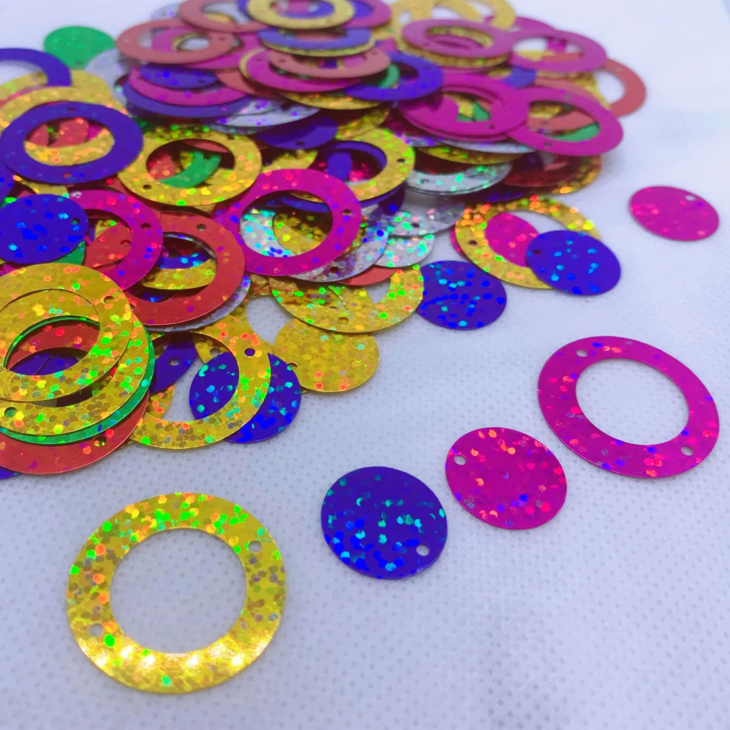 Multi Size Mixed Color 25mm 30mm Sequin PVC Alphabet Double Ring Round Sequin Sequin Sequin Sew Wedding Crafts Accessories 10g