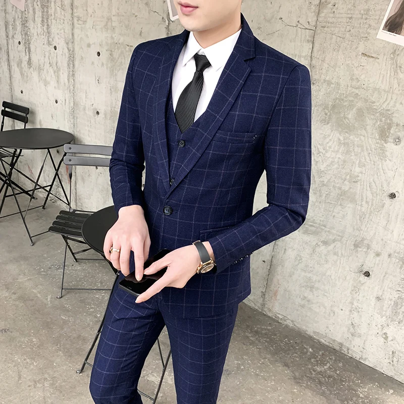 2024 new style (suit + vest + trousers) Fashion business formal Korean version slim men\'s suit trend gentleman three-piece set