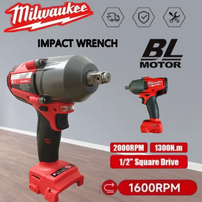 

Milwaukee 1600NM Cordless Electric WrenchLarge Torque Brushless Impact Wrench Car Truck Repair Power ToolsFor 18V Battery