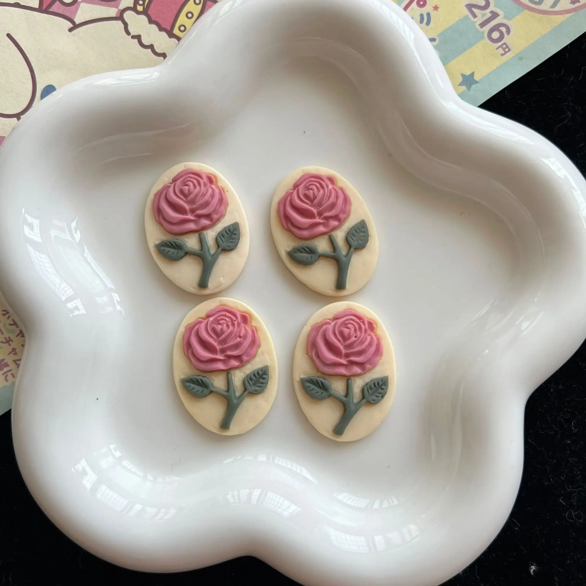 5pcs miniso series flower cartoon resin flatback cabochons diy crafts materials jewelry making charms