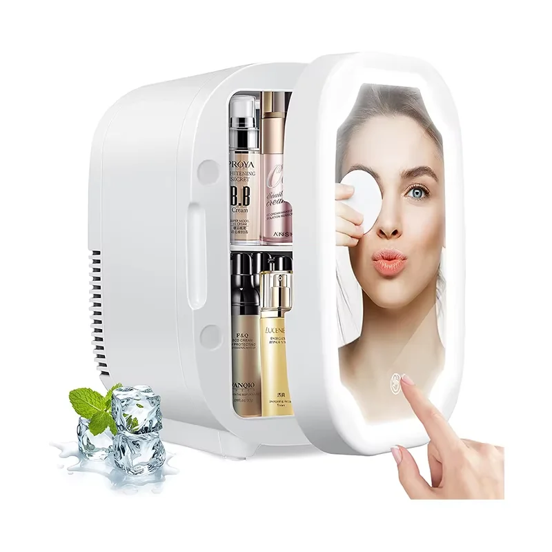 

6L Skincare Fridge Mini Beauty Fridge with Dimmable LED Mirror Makeup Refrigerator for Skincare Cosmetics Bedroom Office Trav