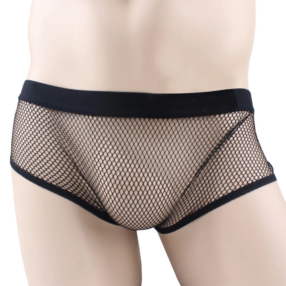 

Men Sexy Fishnet Sissy Underwear Male Mesh Low Rise Transparent Briefs Breathable Thongs Solid Lingerie Erotic Underpants