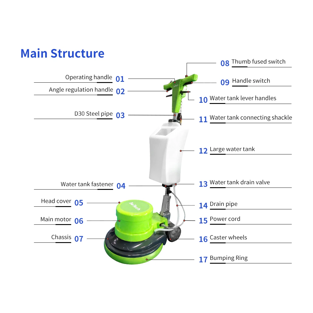 20251100W Lavadora de alfombras multifuncional comercial Pulidora de pisos Pulidora de pisos