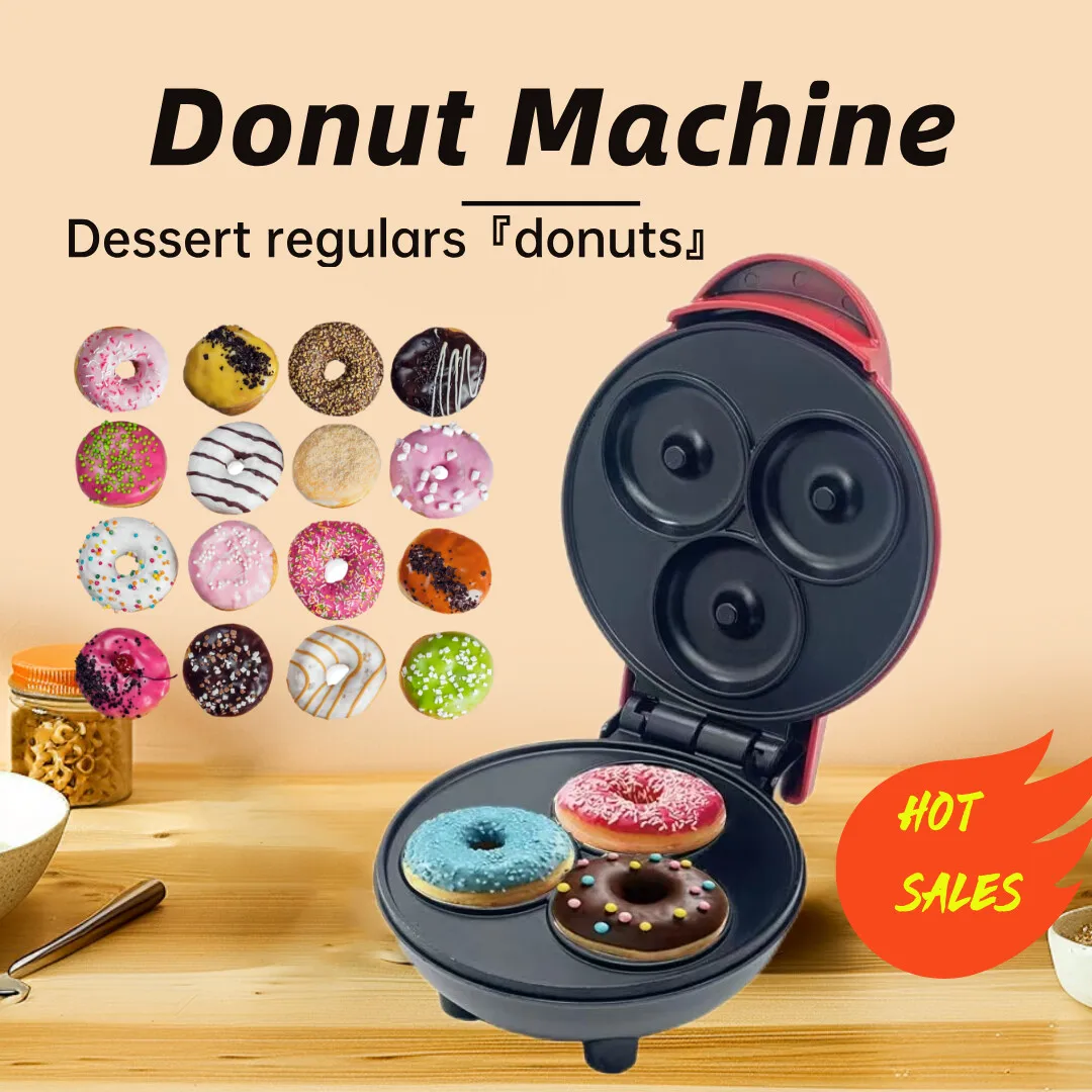 3-Hole Mini Donut Maker With Non Stick Panel, Fast Food Making, Dessert Making, Children's Breakfast Machine, Waffle Maker