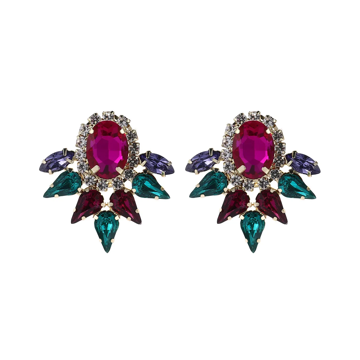 Wind stylish simple geometric drop-shaped oval alloy diamond-encrusted earrings women's super flash stud earrings versatile mode