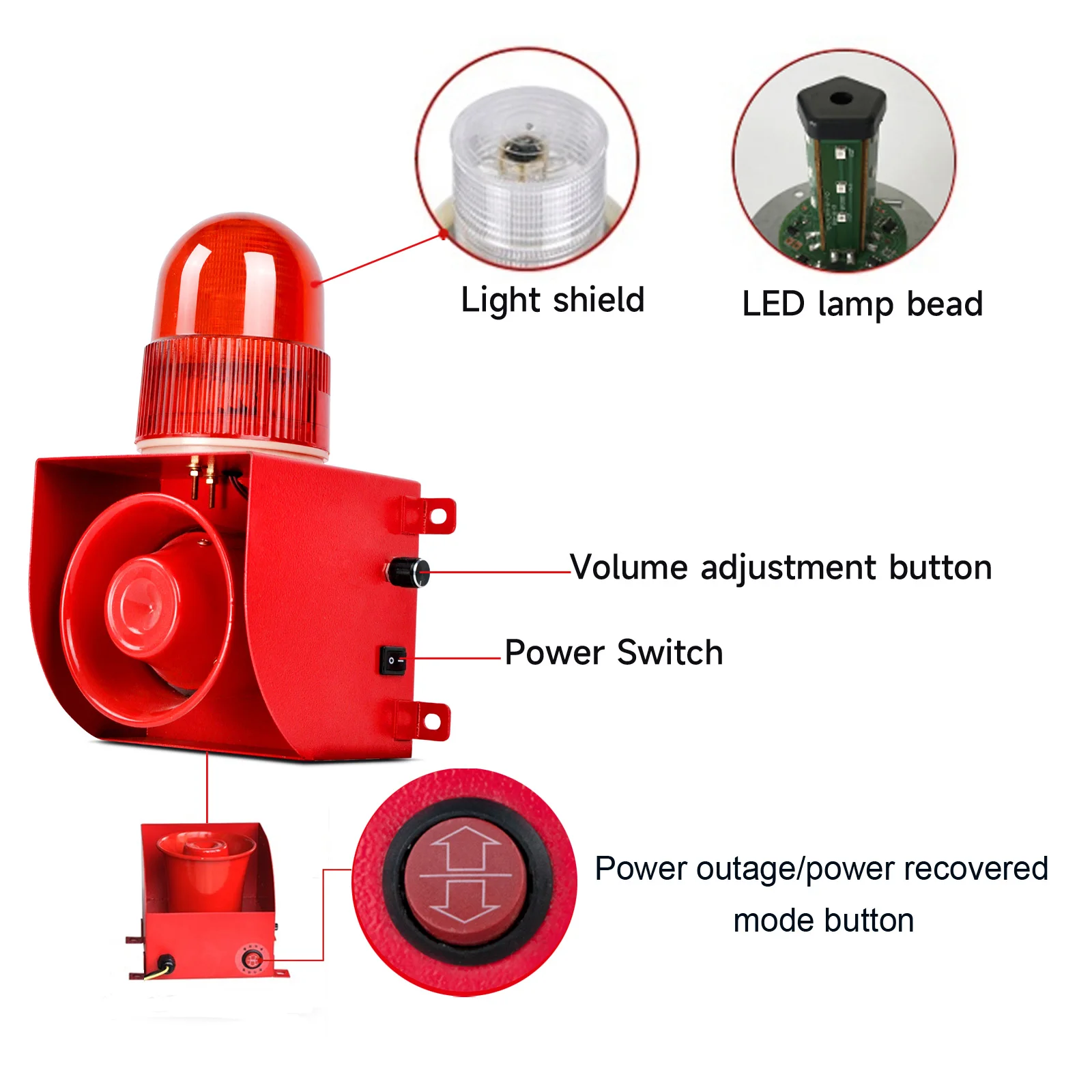 Power Outage/ Power Back Adjustable Sound Light Alarm Siren for Farms, Fish Ponds, Banks, Security, Production Lines SLA-001