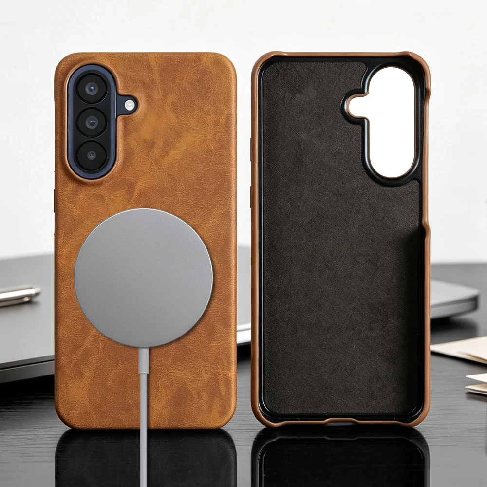 For Magsafe Phone Case For Samsung Galaxy A57 A37 A55 A35 A25 A34 A54 A24 A53 A23 A33 A13 A15 A14 A31 A51 A71 Leather Back Cover