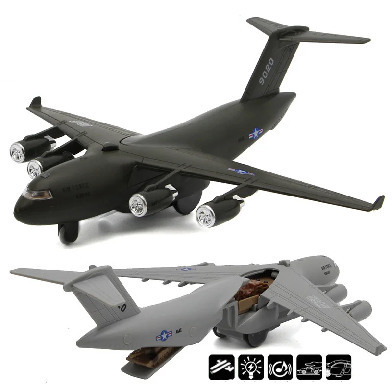 

Toys Alloy Airplane Model Diecast Transport Plane Simulation Aircraft LED Lights Function Children Gift Collection Toys For Boys