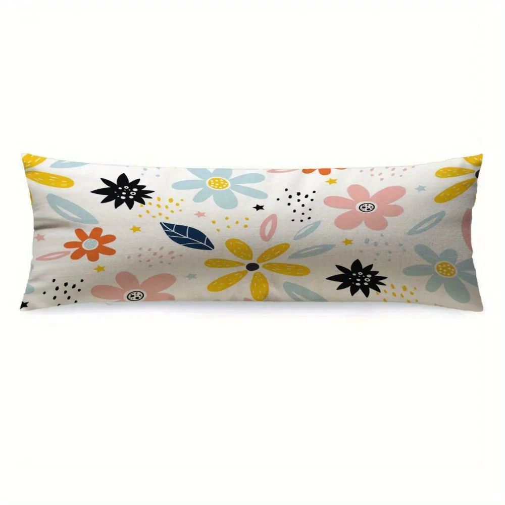 A Vibrant Floral Long Pillowcase - 20*54 Inches / 50×137 Cm - Double-Sided Print, Made of 100% Polyester, Featuring a Zipper Clo