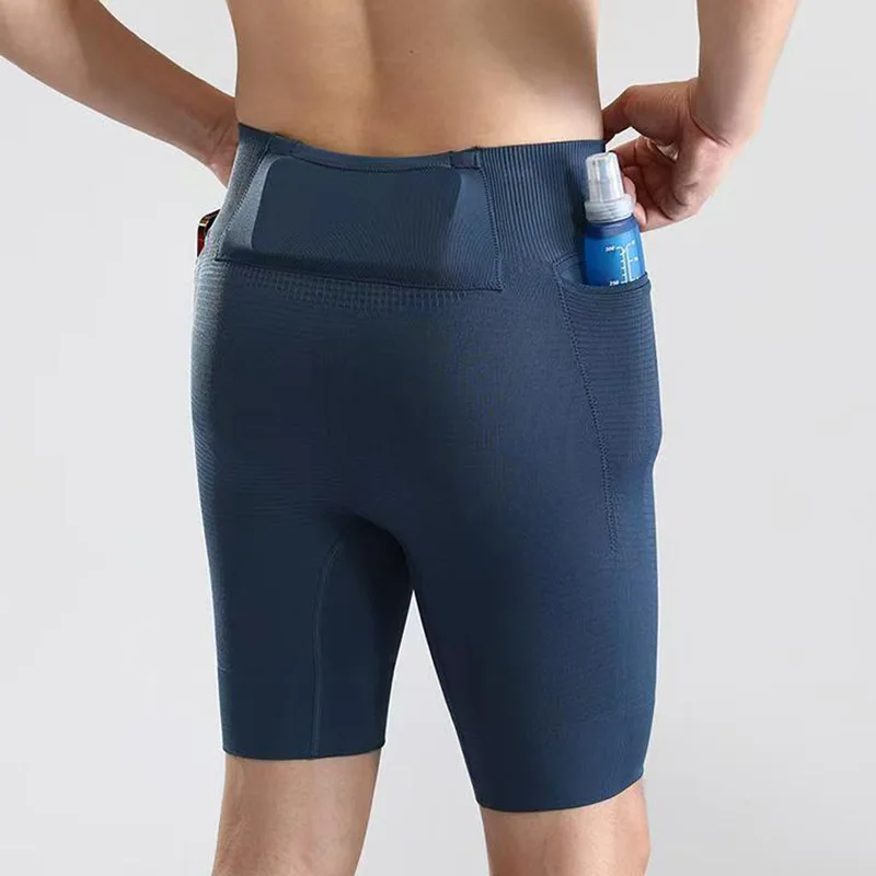 

Men's Compression Shorts with Pockets for Running and Gym, Breathable Moisture-Wicking Athletic Biker Shorts in Navy Blue