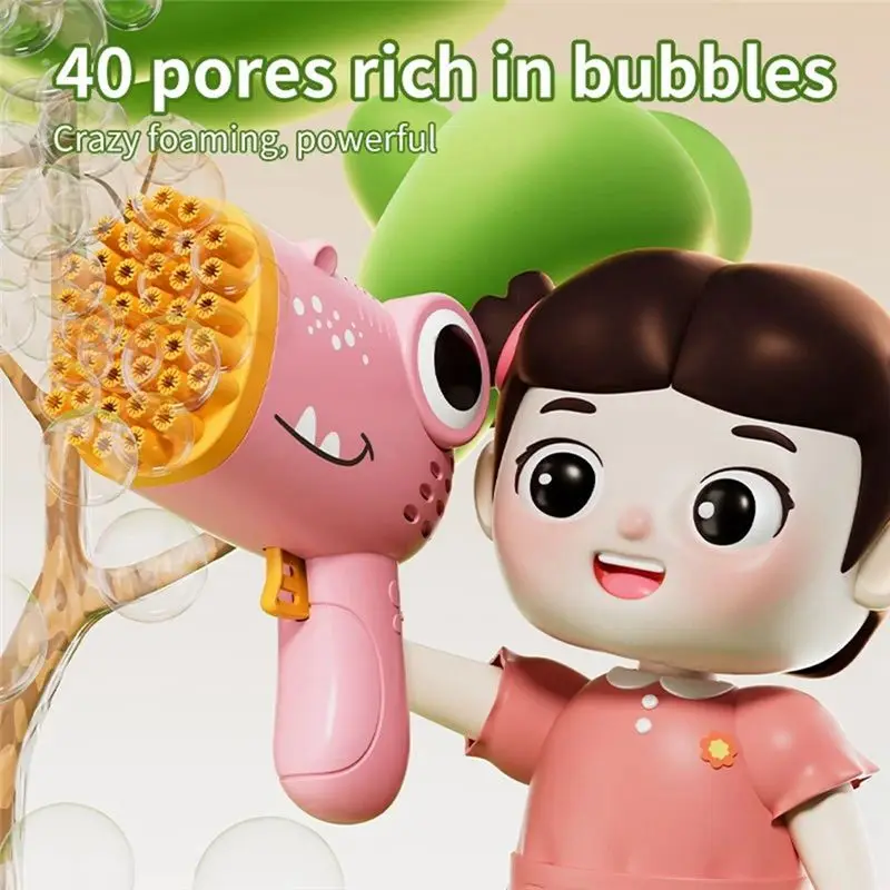 Máquina de burbujas totalmente automática de mano con burbujas de dinosaurio de 40 agujeros sin batería ni agua de burbujas para regalo de niños Money-Y44A