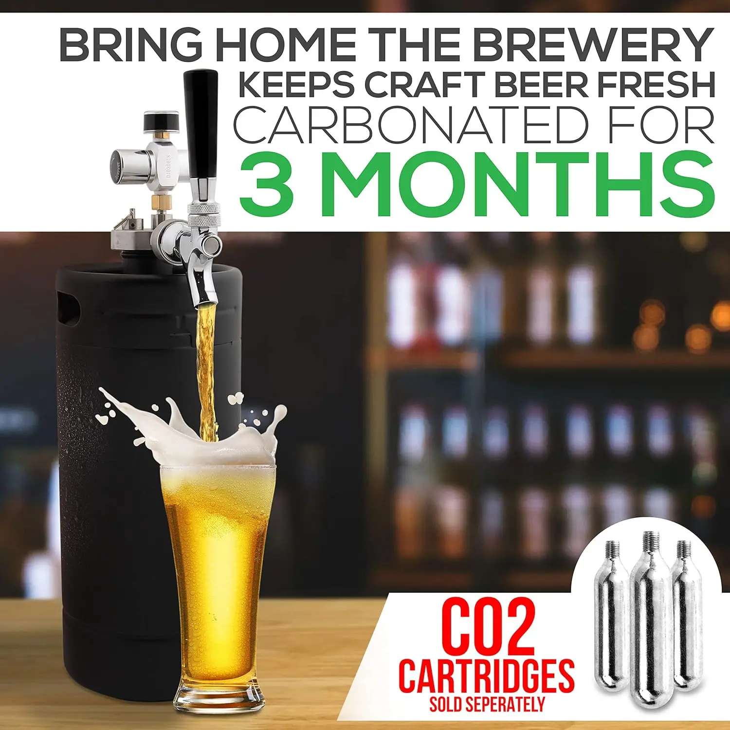 Pressurized Growler Tap System, 128oz Powder Coated Mini Keg Dispenser Portable Kegerator Kit, Co2 Pressure Regulator