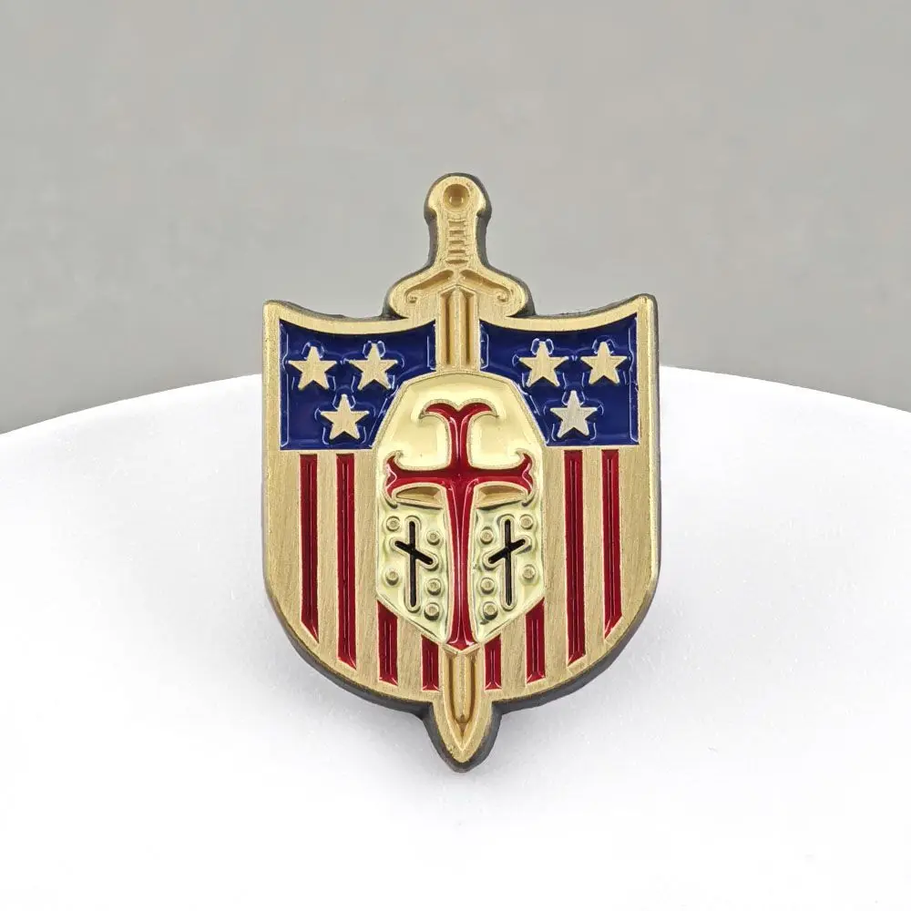 Knights Templar Shield Sword Enamel Pin Badge USA Stars Stripes Collectible Lapel Pin Commemorative Brooch Decoration Craft Gift
