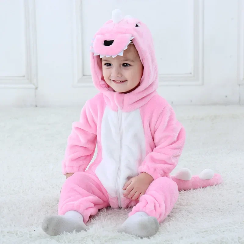 2025 New Kids Dinosaur Costume Flannel Hooded Onesies Toddler Infant Pajamas Animal Romper Outfits Jumpusit Cosplay Party X156