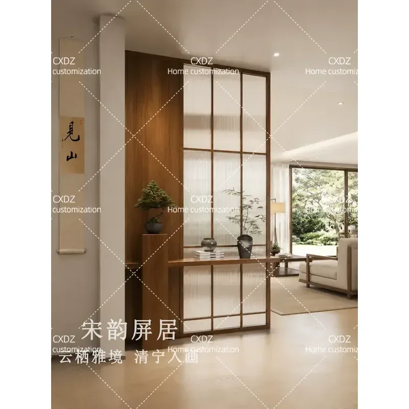Solid Wood Glass Grille Screen Partition Rack for Living Room Entryway Song Style Aesthetic Room Divider Shelf 2026 New