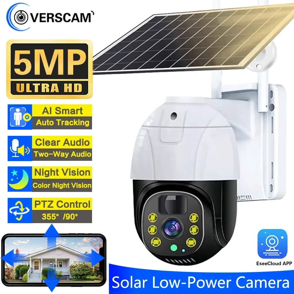 

HD 4G Solar Wifi PTZ Camera 5MP Outdoor IP66 Waterproof PIR Detection Auto Tracking Wireless CCTV Security Surveillance Camera