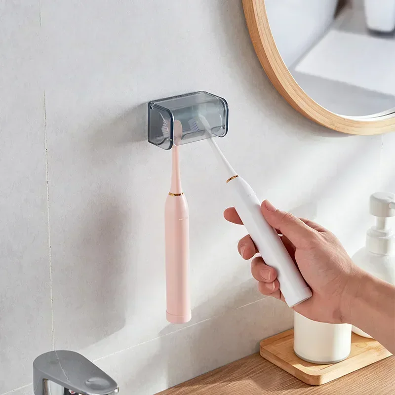 Toothbrush Holder Wall Mounted with Cover 2 Slots Toothbrush Storage Organizer Shower Self Adhesive Toothbrush Hanger Rack