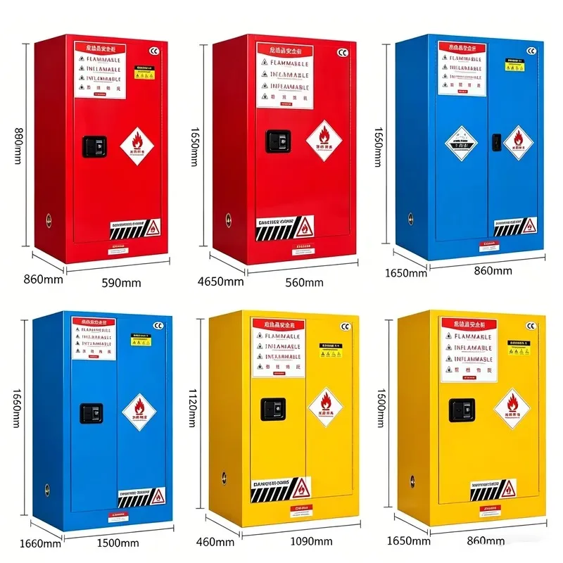 Lockable, controllable 4-100 gallon laboratory safety locker for storing and corrosive liquids