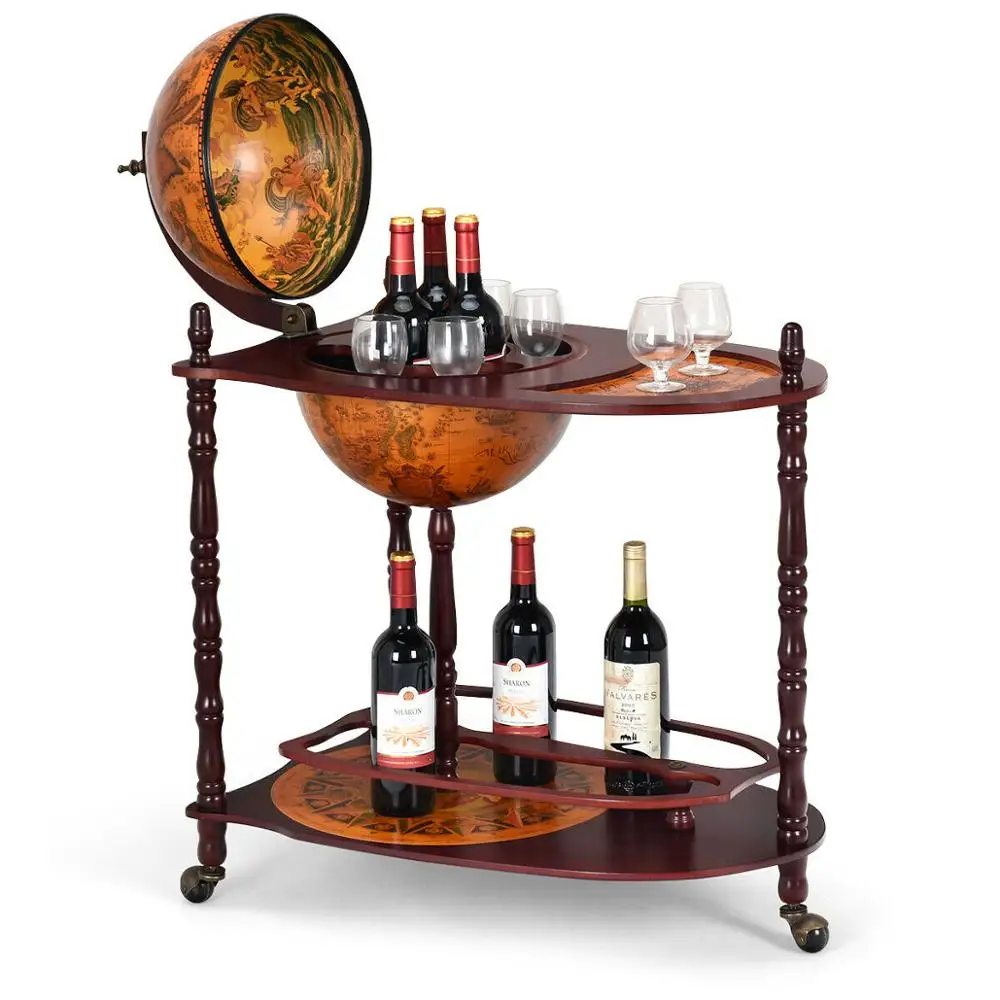 Wood Globe Wine Bar Stand 34