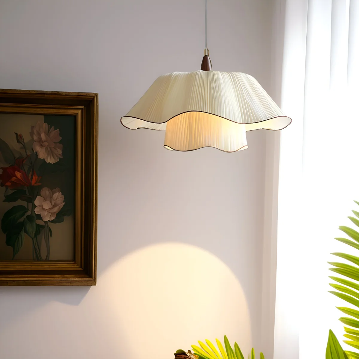 French restaurant pendant light creative skirt light cream style living room bedroom study fabric lighting fixture