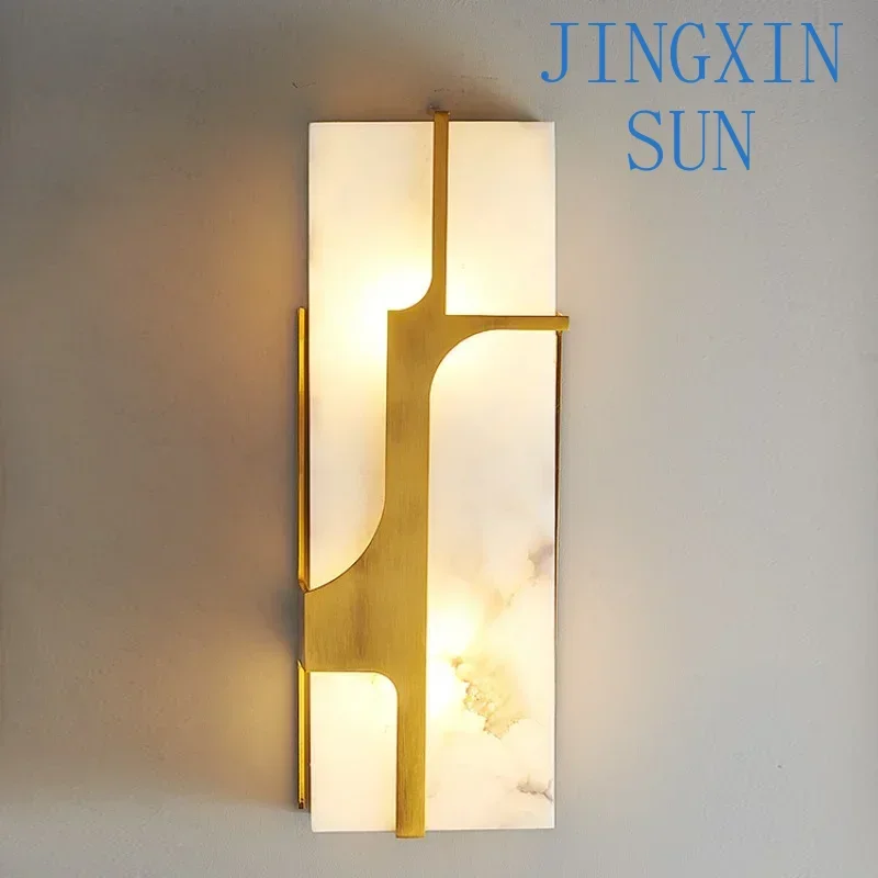 Rectangular artificial marble LED wall lamp, living room, bedroom wall lamp, metal surface installation, unique hotel wall lamp