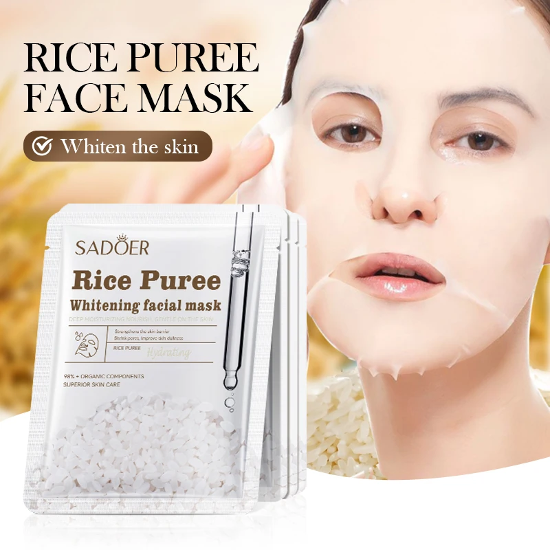

10/20 Pieces of Rice Puree Whitening and Moisturizing Mask with Natural Base Rice Essence, Rice Extract, Natural Essence, Multi-Effect, Long-Lasting Moisturizing, Nourishing, Youthful, Firming, Brightening Skin Tone, Revitalizing Skin, Moisturizing and Hy