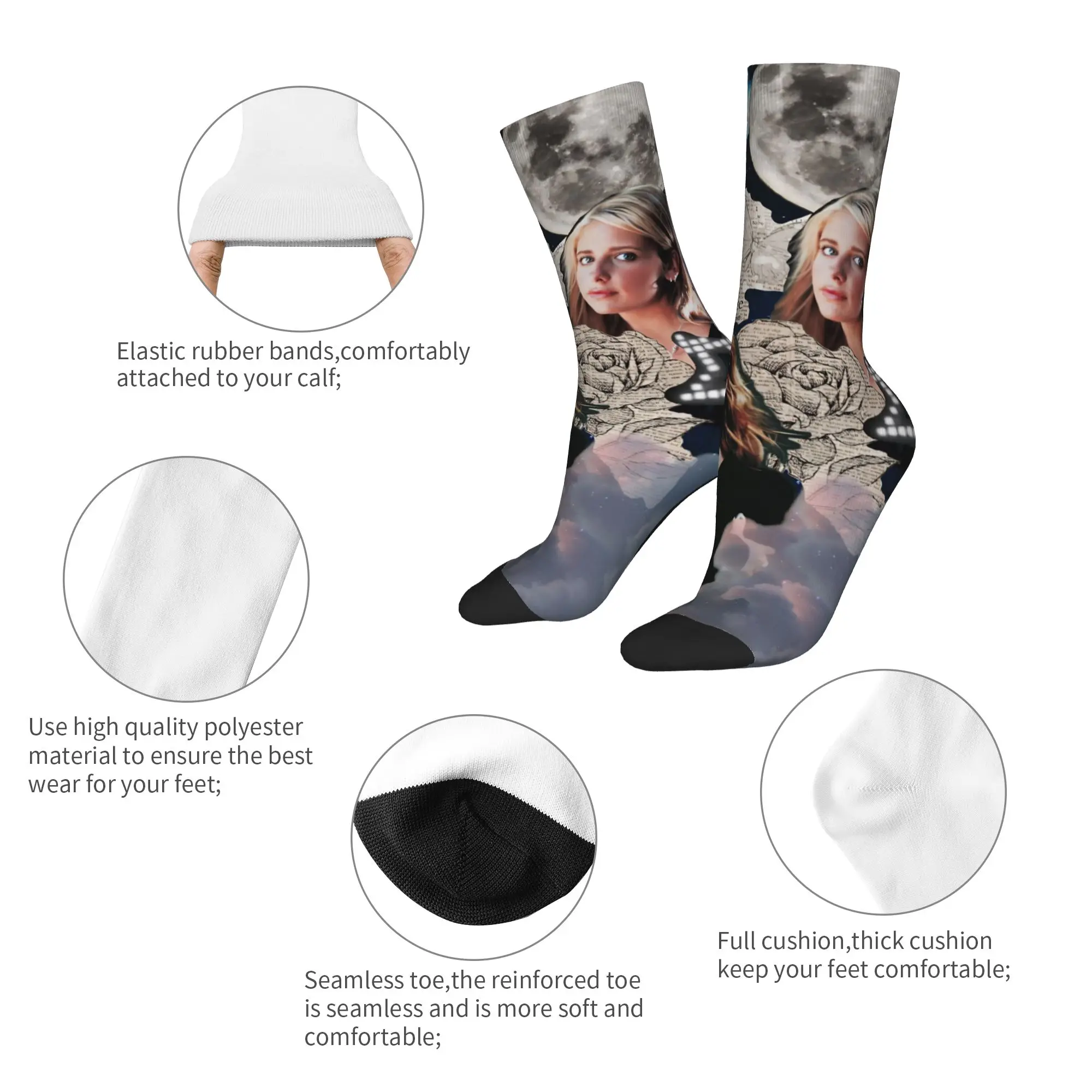 Funny Buffy the Vampire Slayer Sports Socks Horror Movie Polyester Crew Socks for Unisex Non-slip