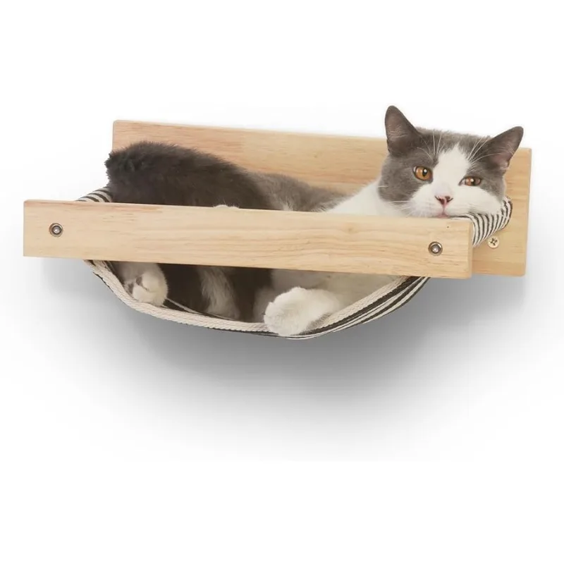 

FUKUMARU Hammock Wall Mounted Cat Beds and Perches, Wooden Kitten Walls Furniture, Stable Cats Shelves for Sleeping, Playing, Cl