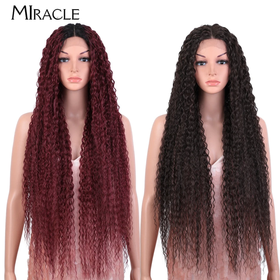 

MIRACLE Synthetic Lace Wigs 38‘’ Curly Wig for Women Deep Wave Wig Cosplay Lace Front Wigs Fake Hair Black Ombre Red Brown