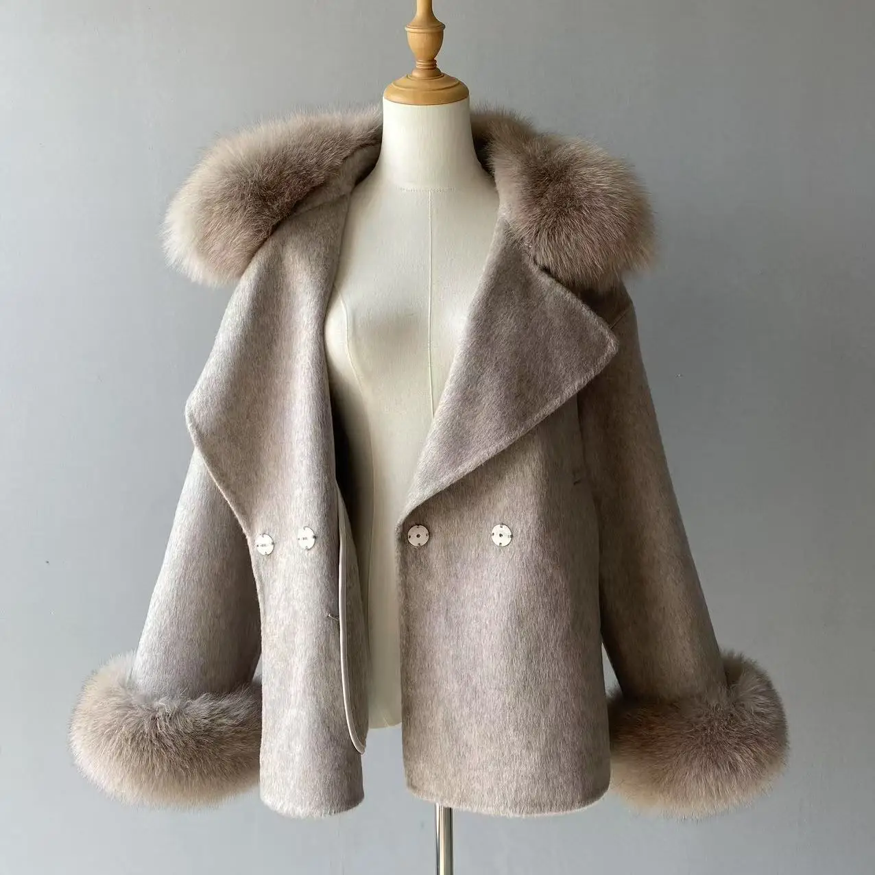 Jaxmonoy Women's Wool Coat with Real Fur Ladies Wool Coats and Mixtures Fall Winter Fashion Medium Lenght New In Outerwear 2024