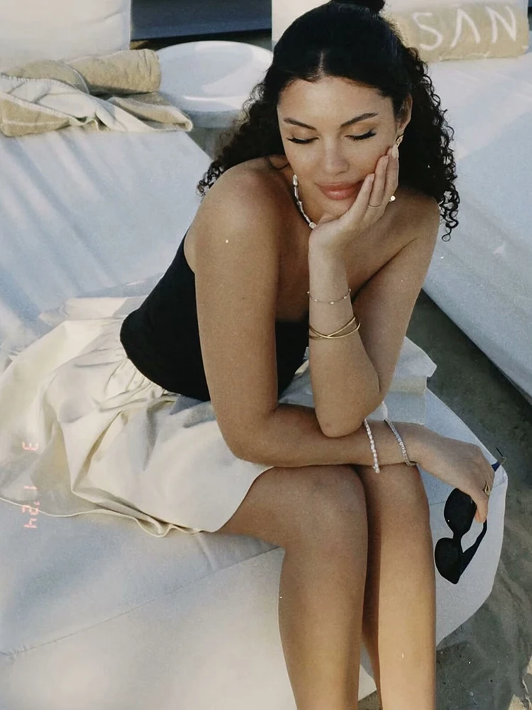 Le Luz-vestido Midi de dos piezas para mujer, Sexy, dulce, sin hombros, negro, Y2K, sin mangas, fiesta, Verano