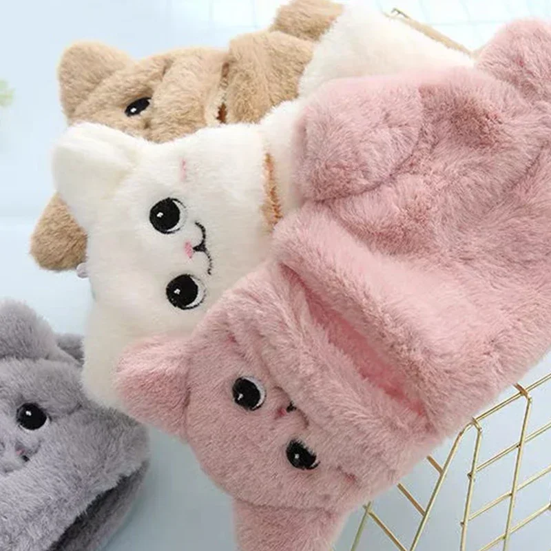 

Lovely Plush Cat Mittens Fingerless Gloves Women Winter Warm Rabbit Fur Knit Mittens Flip Half Finger Gloves for Cycling Driving