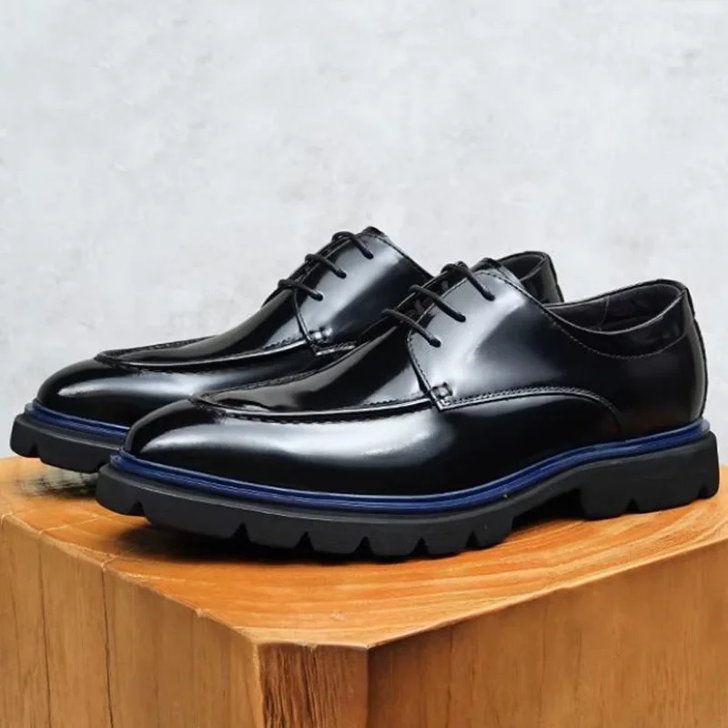 Classic Professional Wear Patent Leather Men's shoes Fashion Lace-up Business Formal Shoes Anti-slip Thick-soled Derby Shoes