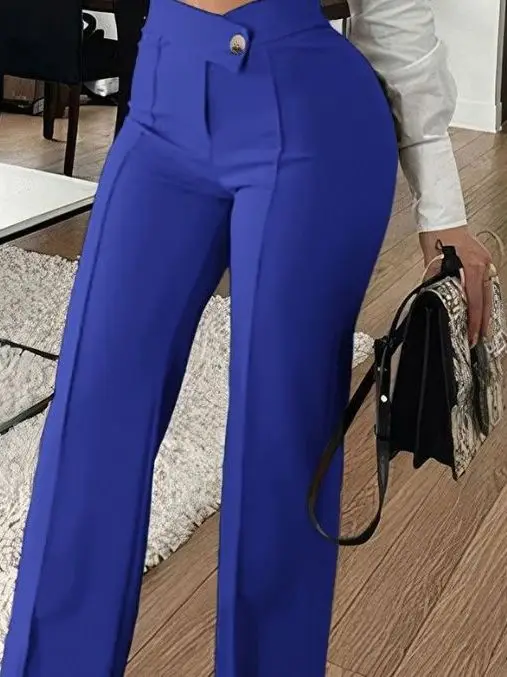 High Waist Casual Trousers for Women Faionable Straight Leg Long Pants Polyester Fiber Iron Free Thin Autumn Season