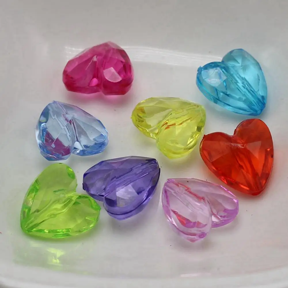 100 Mixed Color Transparent Acrylic Faceted Heart Beads Charms 12X12mm