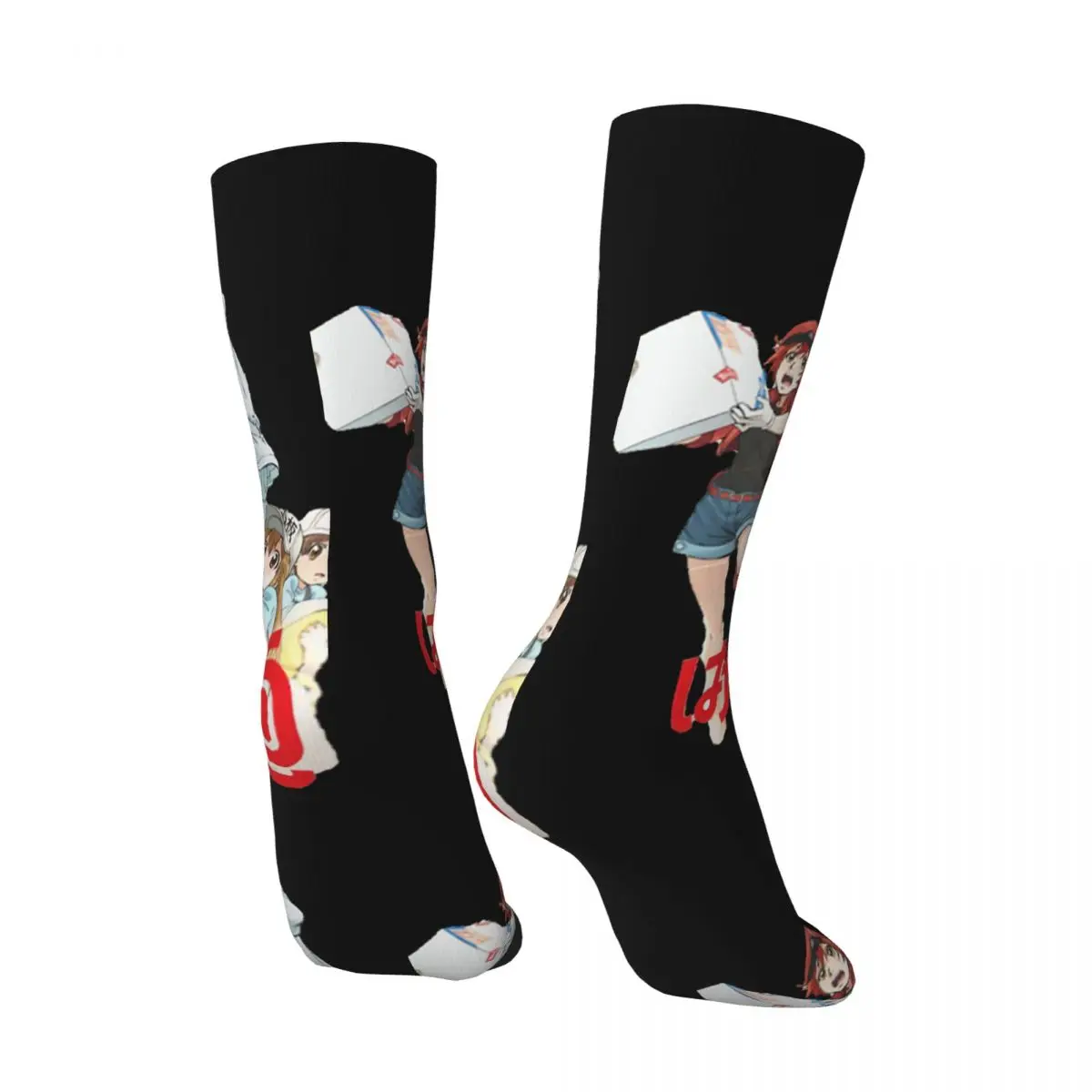 Hip Hop Vintage Pose Crazy Men's compression Socks Unisex Cells at Work Black Cartoon Harajuku Seamless Printed Funny Crew Sock