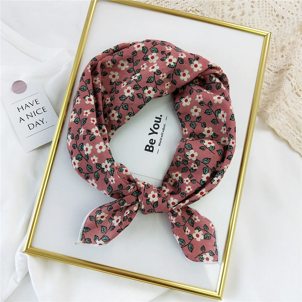 

Flower Headband Cotton Linen Square Scarf Pastoral Style Hair Tie Floral Kerchief Neckerchief Scarves Printed Silk Scarf