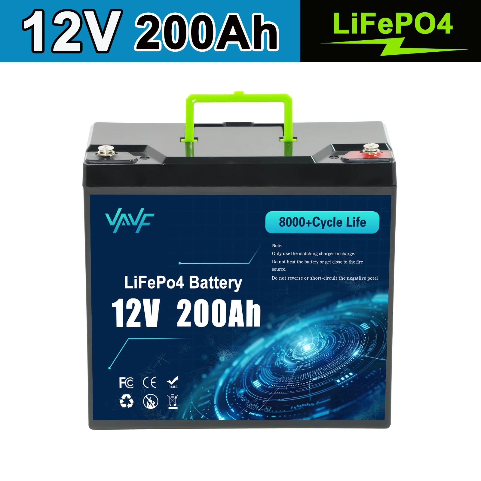 LiFePO4-batterij 12V 200Ah Ingebouwde Smart ? BMS, 8000+ cycli, geschikt voor ? Zonnepanelen, campers, scheepvaart, overlanding