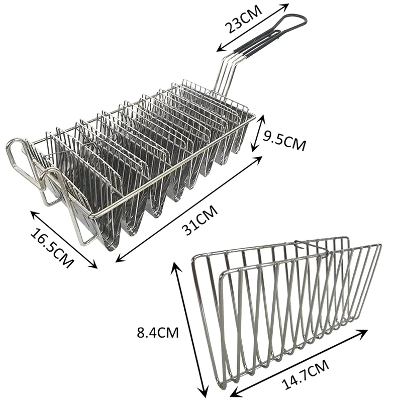 Taco Basket For 8 6-Inch Shells, Deep Fryer Taco Holder Basket, Commercial Heavy-Duty Taco Fry Basket With Grip Handle