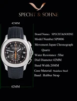 Specht & Söhne New Classic 5167 Men's Watch Orange Color Sapphire Crystal Rubber Srap Sports Male Quartz Watches 50M Waterproof photo 2