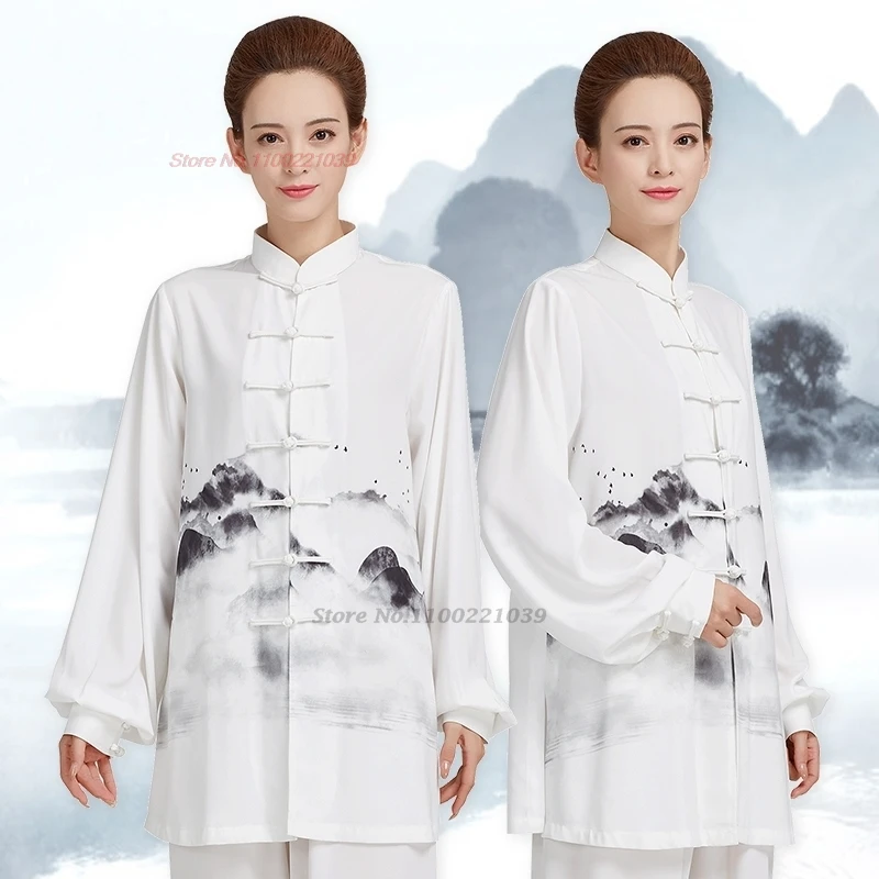 2024 tai chi uniform chinese wushu kung fu set mountain print tai chi practice traditional martial arts wing chun exercise suit