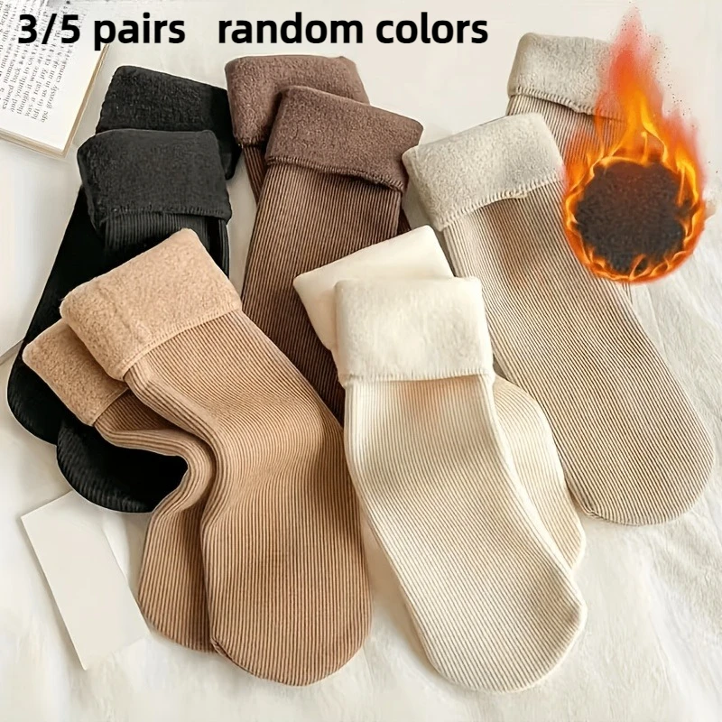 3 pairs of randomly colored warm winter socks - Adult thick warm tube socks, striped sole, mid-length style
