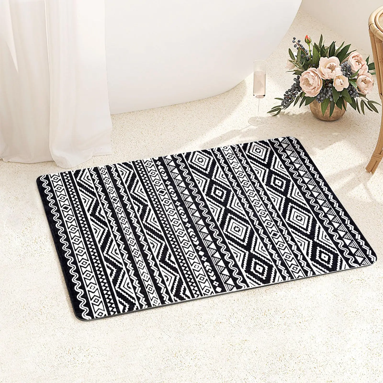 

Boho Bath Mat SoftNon-Slip Quick Dry Bath Rugs Thin Washable Shower Floor Mat with Super Water Absorbent Layer & Rubber Backing