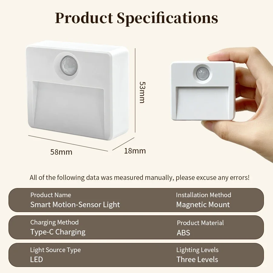 Motion Sensor LED Cabinet Light Stick 3 Colors Dimmable Rechargeable Night Lamp for Bedroom Kitchen Toilet Closet Stairs Hallway