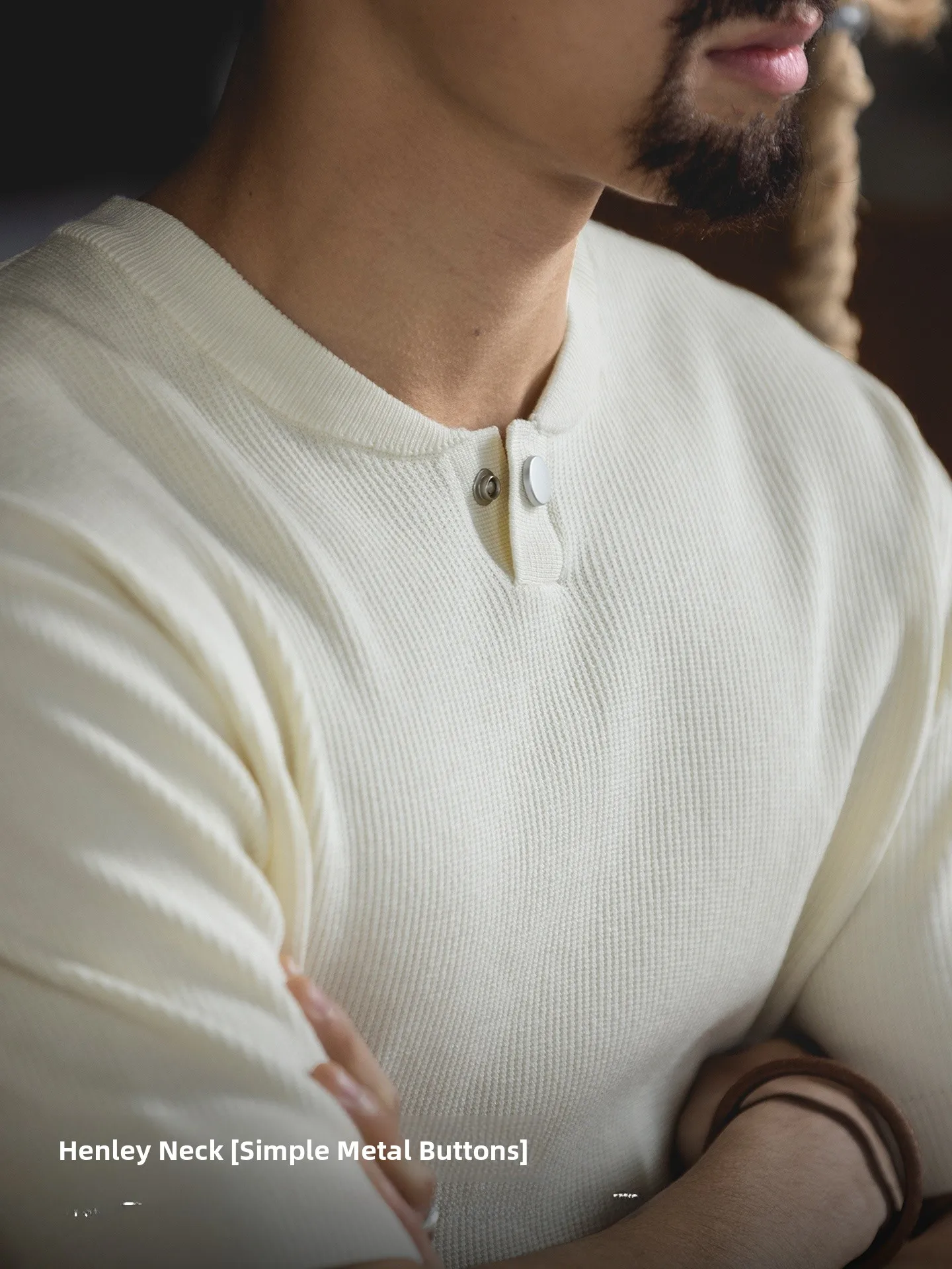 Skin-friendly Loose Knitted Short Sleeve Henry Collar Men's T-shirt Casual Summer Commute Top Breathable Comfortable Male Tee