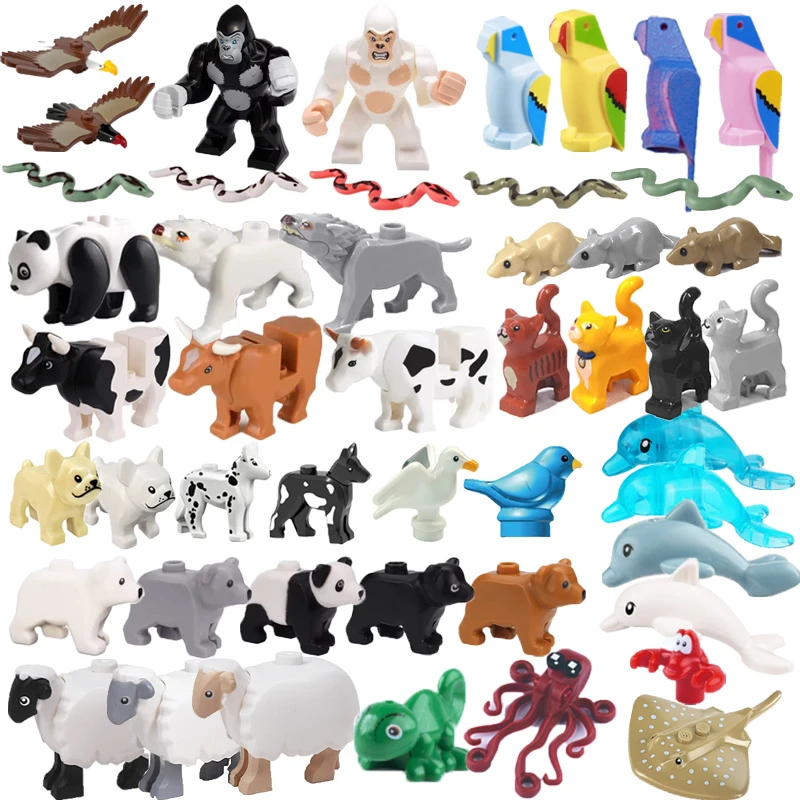 MOC City Animal Creative Building Blocks Cow Panda Parrot Shark Crocodile Penguin Rabbit Cheetah Dolphin Snake Boy Toy Gift R048