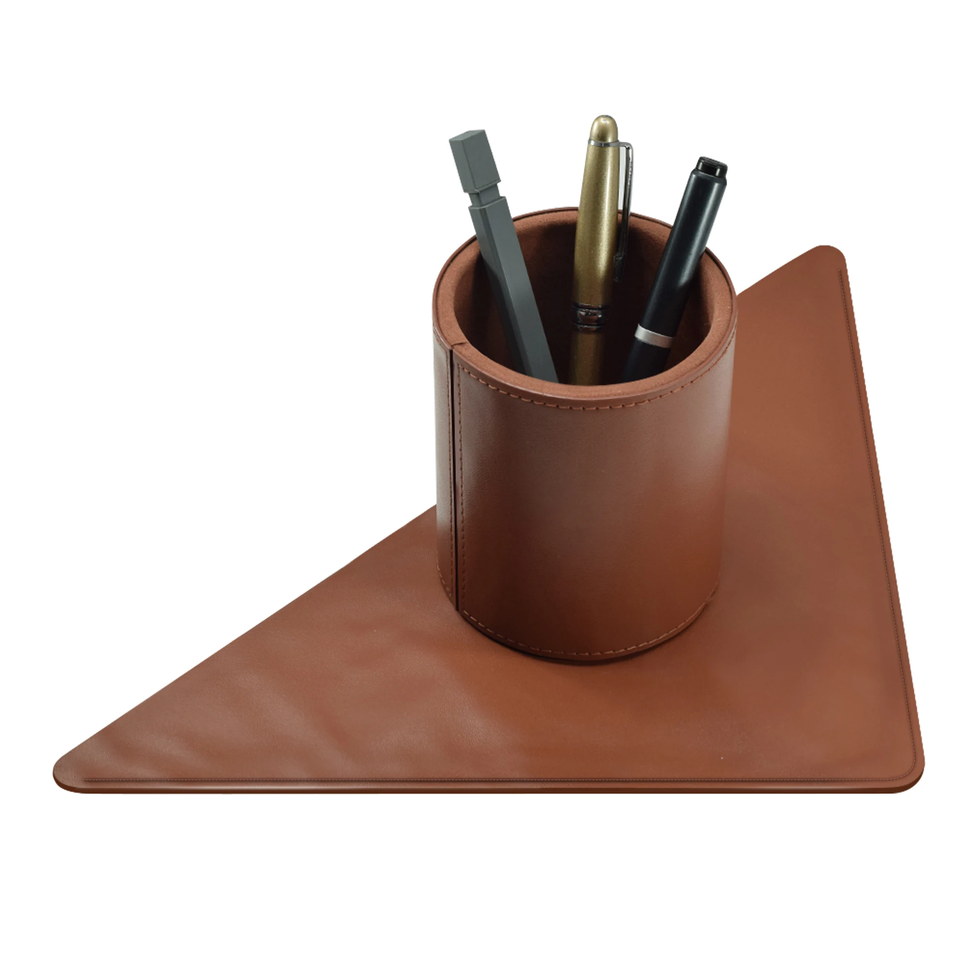 

Cacoy Pencil holders, Round PU Leather Pen Holder, Creativity Multi-Functional Desktop Organizer Pencil Holder for Office, Brown