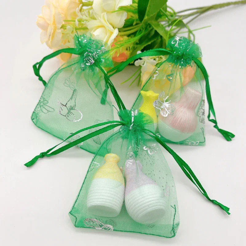 Organza Gift Bags, Mesh Sachet, Butterfly Grass Green, Wedding Packaging, Jewelry Storage Bags, Drawstring Bag, 500PCs